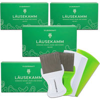 Produktbild von SILBERKRAFT Läusekamm Set aus Edelstahl gegen Flöhe, Läuse, Milben und Zecken