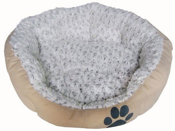 Produktbild von Silvio Design Hundebett Kuschelsofa aus Plüsch Größe S in Beige Sand mit Pfotenmuster