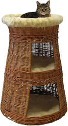 Silvio Design Katzen Doppel-Korbturm aus Weide und Plüsch in Beige 60x60x79 cm – Bild 1 von 3