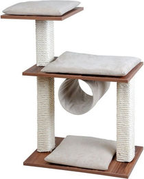 Produktbild von Silvio Design Katzen-Kratzbaum Cosy mit Walnussdekor und Kissen in Sand, 36x80x86 cm