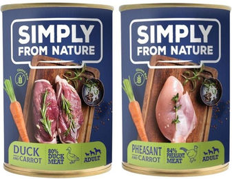 Produktbild von SIMPLY FROM NATURE Nassfutter Ente mit Karotte und Fasan mit Karotte getreidefrei und glutenfrei 12 x 400 g