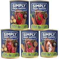 Produktbild von Simply From Nature Nassfutter Mix für Hunde und Katzen mit Ziege, Pferd und Fasan Stückchen in Sauce, getreidefrei und glutenfrei, 30 x 400g