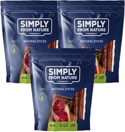 Produktbild von SIMPLY FROM NATURE Nature Sticks Tasty Mix Trockenfleisch Sticks mit hohem Fleischanteil Hirsch Rind Wildschwein 300g