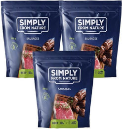 Produktbild von SIMPLY FROM NATURE Natürliche Rindswürstchen Trockenfleisch Getreidefrei Monoprotein 3 x 200 g