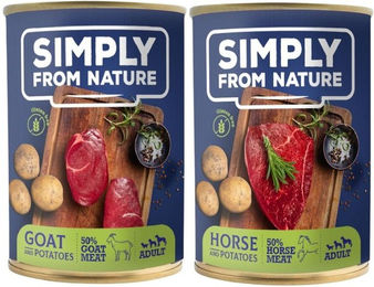 Produktbild von Simply From Nature Pferdefleisch mit Kartoffeln und Ziege mit Kartoffel Pferdefutter Getreidefrei 12 x 400g