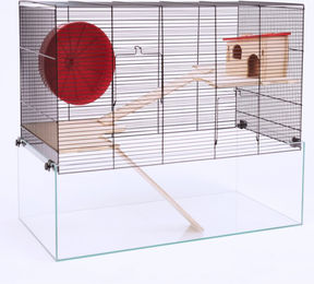 Produktbild von Skyline Hamsterkäfig Rock Resort für Hamster Maus Ratte und Rennmaus aus Glas in Schwarz und Natur 67 x 36,5 x 52 cm