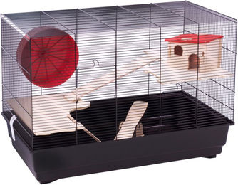 Produktbild von Skyline Hamsterkäfig Roy für Hamster Ratten oder Mäuse aus Draht in Schwarz L 67 x B 36,5 x H 46,5 cm