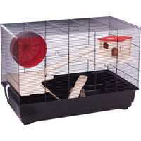 Produktbild von Skyline Hamsterkäfig Roy für Hamster Ratten oder Mäuse aus Draht in Schwarz L 67 x B 36,5 x H 46,5 cm