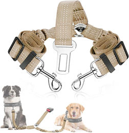 SlowTon Hund Anschnallgurt für das Auto verstellbar und reflektierend in Beige – Bild 1 von 5