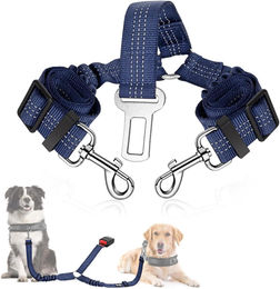 SlowTon Hundegurt 2in1 Auto Geschirr aus Nylon Blau verhedderungsfrei und elastisch – Bild 1 von 6