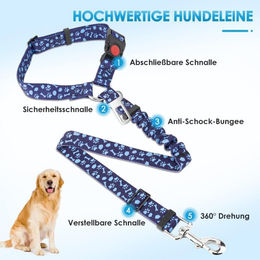 SlowTon Sicherheitsgeschirr für Hunde 2-in-1 Auto-Sicherheitsgurt mit Kopfstützen-Anschnallgurt aus Polyester Blau 2er-Set – Bild 1 von 4
