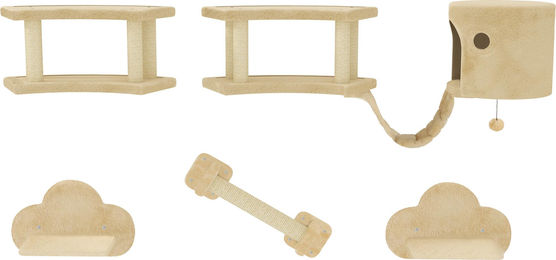 Slyrun 5-teiliges Katzen-Kletter-Set mit Kratzbaum, Spielplattform und Schlafhaus zur Wandmontage, Beige – Bild 1 von 2