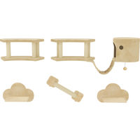 Produktbild von Slyrun 5-teiliges Katzen-Kletter-Set mit Kratzbaum, Spielplattform und Schlafhaus zur Wandmontage, Beige