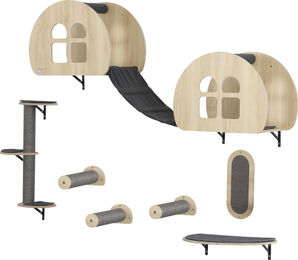 Slyrun 7-teilige Katzen Kletterwand mit Sisalstange und Plattform in Grau – Bild 1 von 2