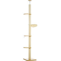 Produktbild von Slyrun Deckenhoher Kratzbaum mit Deckenspanner und Anti-Kipp-Sicherung aus Holzwerkstoff und Sisal in Creme und Braun für Katzen
