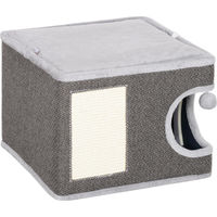 Produktbild von Slyrun Katzenhaus Grau mit Bett, Höhle, Kratzmatte, Spielball und 2 Kissen
