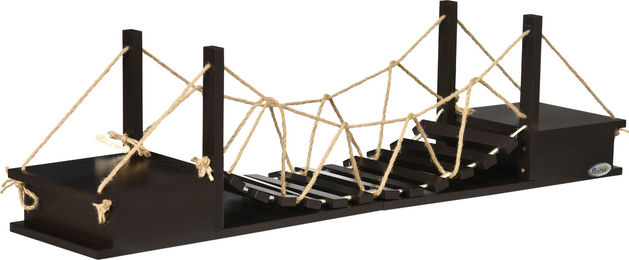 Slyrun Katzenkletterwand aus Holz mit Hängebrücke und Regal in Braun 96x20x25,5 cm – Bild 1 von 3