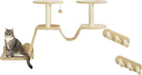 Slyrun Katzentreppen-Set für Katzen bis 5 kg Beige Wand- und Deckenmontage Kletterhilfe für Innenräume – Bild 1 von 1