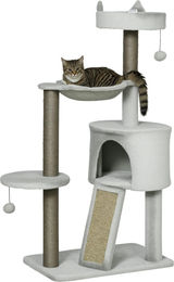 Slyrun Kratzbaum für Katzen mit Katzenhöhle, Bett und Hängematte inklusive Spielzeug, hellgrau, 60x40x113 cm – Bild 1 von 1