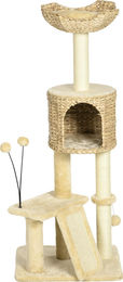 Slyrun Kratzbaum für Katzen mit Katzenhöhle, Liegeplattform und Spielball in Braun/Beige, 45x40x116cm – Bild 1 von 3