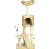 Produktbild von Slyrun Kratzbaum für Katzen mit Katzenhöhle, Liegeplattform und Spielball in Braun/Beige, 45x40x116cm