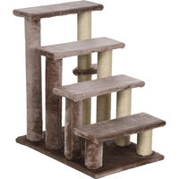Produktbild von Slyrun Kratzbaum und 4-stufige Haustiertreppe für Katzen und Hunde in Braun mit Plüsch und Jute 60x40x64cm