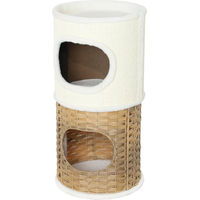 Produktbild von Slyrun Kratztonne für Katzen in Cremeweiß mit Katzenhöhle und Fleece-Rand, 80 cm hoch und Ø 40 cm