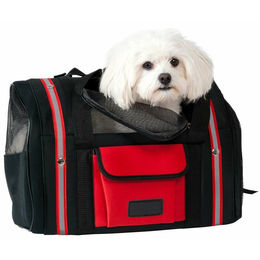 Produktbild von Smart Bag Rucksack für kleine Hunderassen Flamingo Design Rot/Schwarz aus Polyester 42x21x28cm