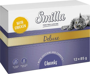 Produktbild von Smilla Deluxe Katzen Nassfutter Stückchen in Sauce Huhn Truthahn Kalb Thunfisch Getreidefrei 12 x 85 g - 12 x 85 g