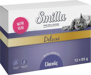 Produktbild von Smilla Deluxe Katzen Nassfutter Stückchen in Sauce mit Kalb und Herz getreidefrei ohne Zucker 12 x 85 g - 12 x 85 g