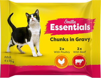 Produktbild von Smilla Essentials Katzen Nassfutter Adult Rind und Geflügel Stückchen in Sauce 4 x 85 g