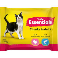 Produktbild von Smilla Essentials Katzen Nassfutter Stückchen in Gelee Lachs und Pute für adulte Katzen 4 x 85 g