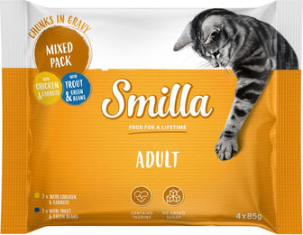 Produktbild von Smilla Katzen Nassfutter Adult Probiermix Huhn und Forelle Stückchen in Sauce Getreidefrei 4 x 85 g - 4 x 85 g