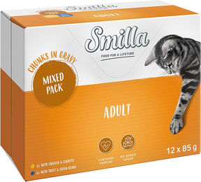 Produktbild von Smilla Katzen Nassfutter Adult Stückchen in Sauce Huhn und Forelle mit Gemüse Getreidefrei 12 x 85 g - 12 x 85 g