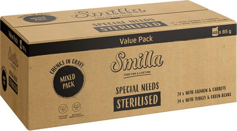 Produktbild von Smilla Katzen Nassfutter Mixpaket Sterilised Stückchen in Sauce Lachs und Pute für Adult 96 x 85 g - 96 x 85 g
