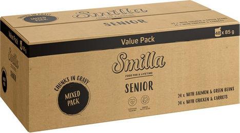 Produktbild von Smilla Katzen Nassfutter Senior Mixpaket Huhn und Lachs mit Gemüse in Sauce getreidefrei 96 x 85g - 96 x 85 g
