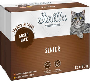 Smilla Katzen Nassfutter Senior Mixpaket Huhn und Lachs Stückchen in Sauce getreidefrei 12 x 85 g - 12 x 85 g – Bild 1 von 1