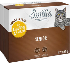 Produktbild von Smilla Katzen Nassfutter Senior Stückchen in Sauce Huhn und Lachs Getreidefrei 12 x 85 g - 12 x 85 g