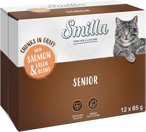 Produktbild von Smilla Katzen Nassfutter Senior Stückchen in Sauce mit Lachs und Huhn Getreidefrei 12 x 85 g - 12 x 85 g