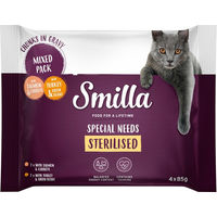 Produktbild von Smilla Katzen Nassfutter Sterilised Häppchen in Sauce Lachs und Pute mit Gemüse Probiermix Adult 4 x 85 g - 4 x 85 g