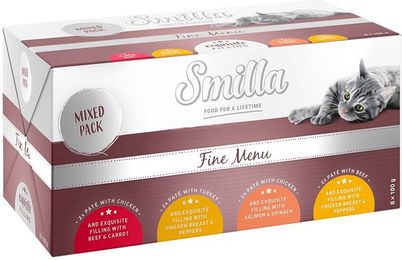 Produktbild von Smilla Katzenfutter Nass Probiermix Fine Menu Erlesene Füllung Getreidefrei Laktosefrei Ohne Zucker 8 x 100 g - 8 x 100 g