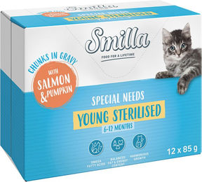 Produktbild von Smilla Kitten Nassfutter Lachs mit Kürbis Stückchen in Sauce Getreidefrei 12 x 85 g - 12 x 85 g