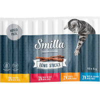 Produktbild von Smilla Long Sticks Leckerli Mixpaket für Katzen 10 x 5 g Huhn & Ente, Truthahn & Hase, Lachs & Forelle, Rind & Leber