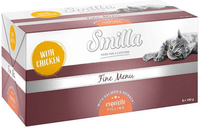 Produktbild von Smilla Schale Fine Menu Huhn Lachs Spinat Katzenfutter getreidefrei 8 x 100 g - 8 x 100 g
