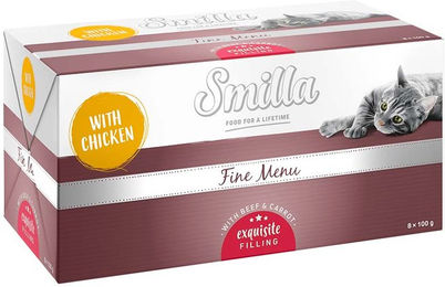 Produktbild von Smilla Schale Fine Menu Katzenfutter Huhn Rind mit Karotte getreidefrei 8 x 100 g - 8 x 100 g