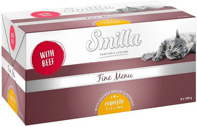 Produktbild von Smilla Schale Fine Menu Katzenfutter Rind Hähnchenbrust Paprika getreidefrei 8 x 100 g - 8 x 100 g