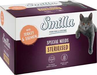 Produktbild von Smilla Schale Sterilised Katzenfutter Adult Pute mit Lachs getreidefrei 6 x 100 g - 6 x 100 g