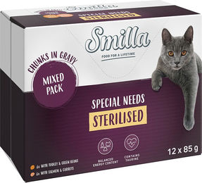 Produktbild von Smilla Sterilised Katzen Nassfutter Mixpaket Lachs und Pute mit Gemüse in Sauce 12 x 85 g - 12 x 85 g