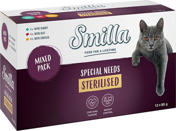 Produktbild von Smilla Sterilised Pastete Mixpaket für Katzen Adult Rind Huhn Kaninchen Getreidefrei 12 x 85 g - 12 x 85 g