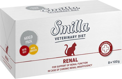 Produktbild von Smilla Veterinary Diet Mixpaket Renal Nassfutter für Katzen Adult Huhn und Rind 8 x 100 g - 8 x 100 g